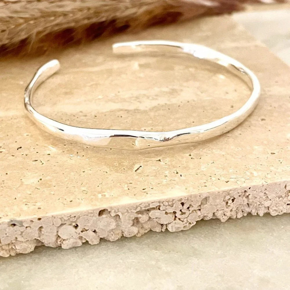 925 Sterling Silver Wavy Cuff Bracelet Dainty Bangle Bracelet, Stacking Bracelet - Picture 6 of 6